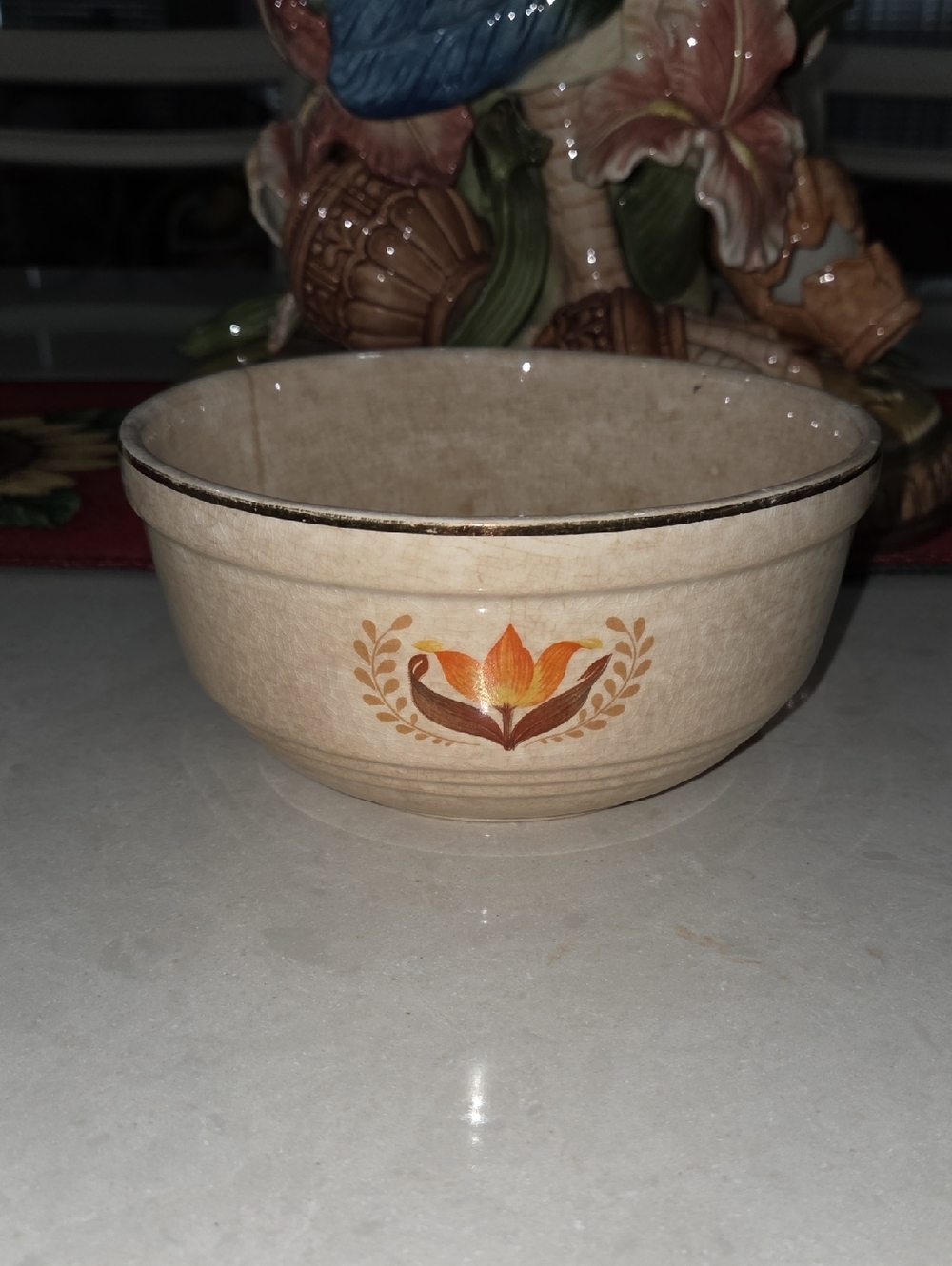 Cream Ceramic Serving Bowl with Orange Floral Design